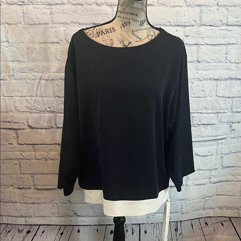 Chico’s Navy Blouse 3/4 Sleeves Waist Tie Belt ChicosSize 3 XL